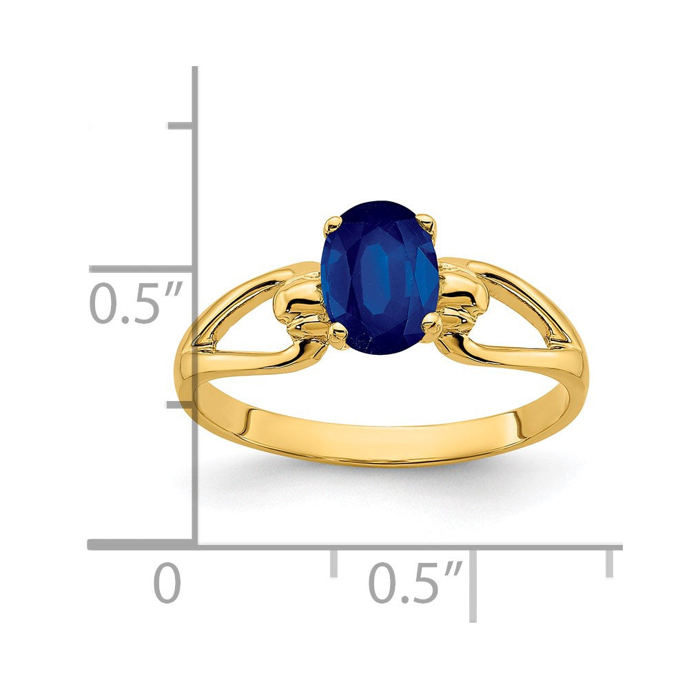 14K Gelbgold Ring mit ovalem Saphir, 7x5mm