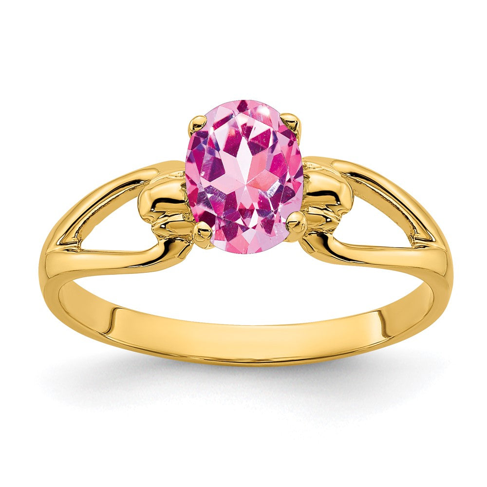 14K Gelbgold Ring mit 7x5 mm ovalem rosa Saphir
