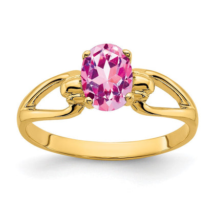 14K Gelbgold Ring mit 7x5 mm ovalem rosa Saphir