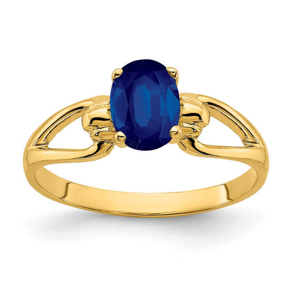 14K Gelbgold Ring mit ovalem Saphir, 7x5mm