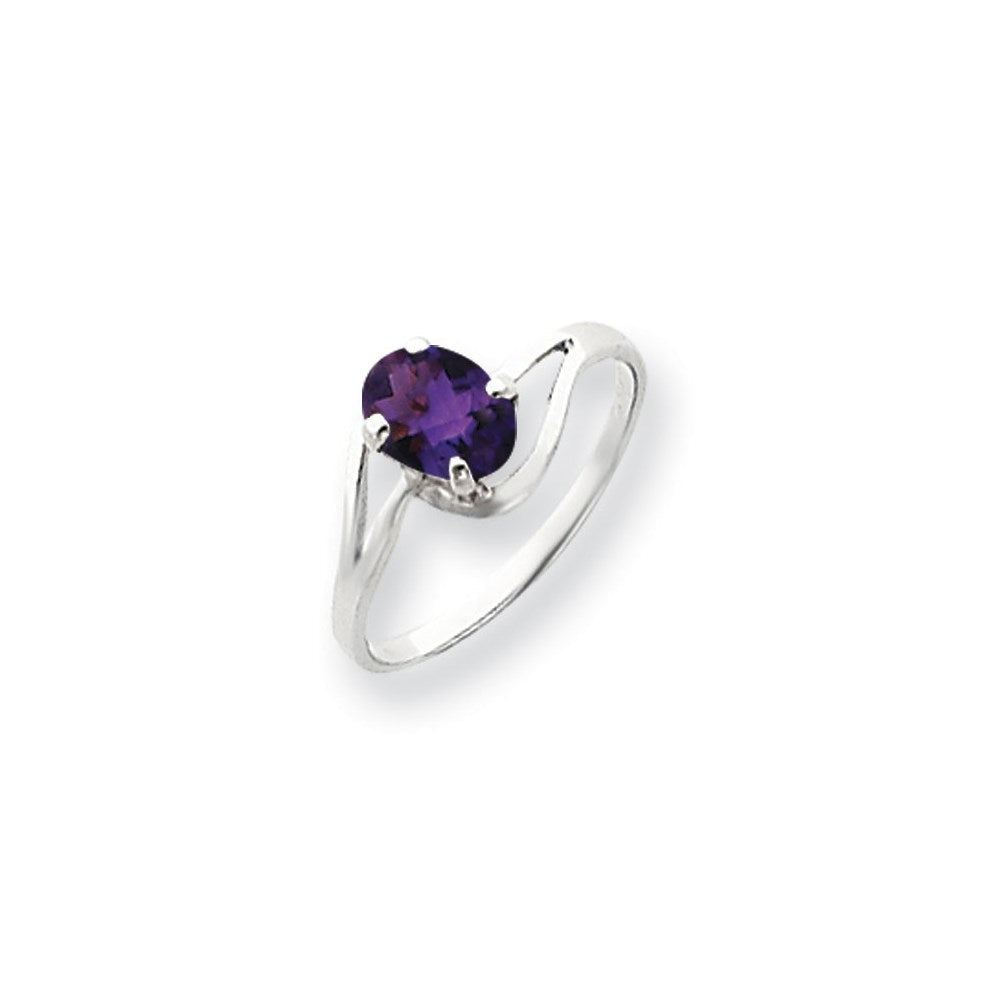 14K Weißgold Ring mit ovalem 7x5mm Checkerboard-Schliff Amethyst