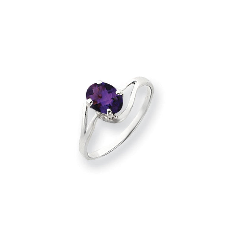 14K Weißgold Ring mit ovalem 7x5mm Checkerboard-Schliff Amethyst