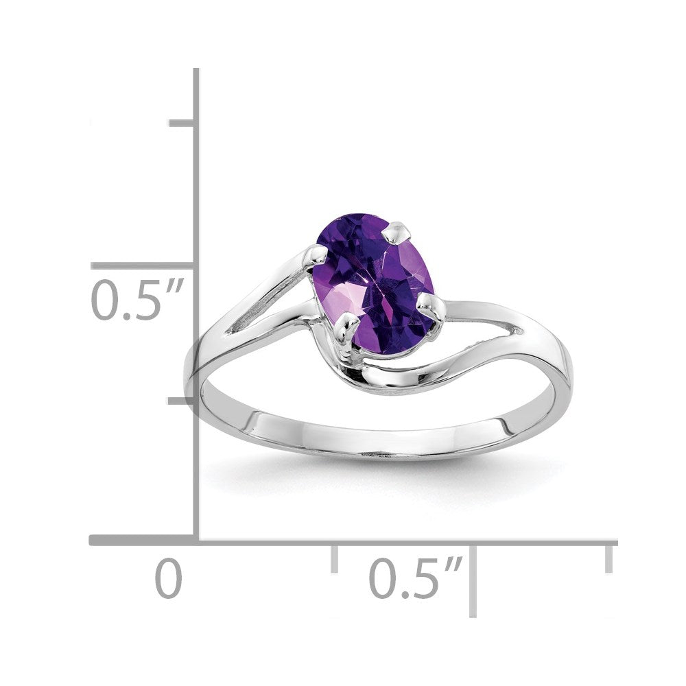 14K Weißgold Ring mit ovalem Amethyst, 7x5mm