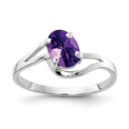 14K Weißgold Ring mit ovalem Amethyst, 7x5mm