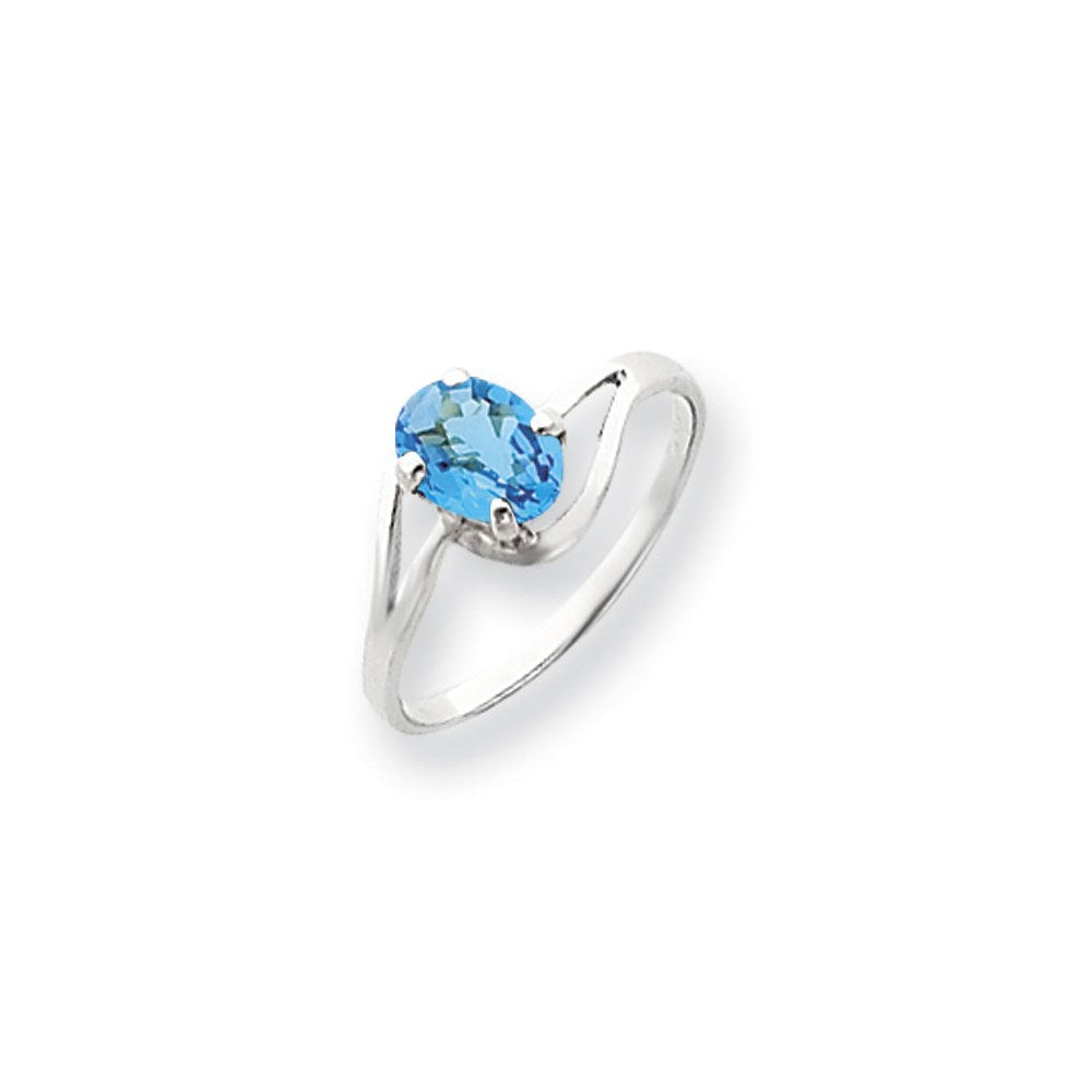 14K Weißgold Ring mit 7x5 mm ovalem Blautopas im Schachbrettschliff