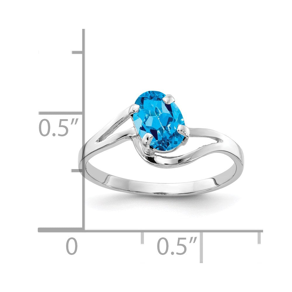 14K Weißgold Ring mit ovalem blauem Topas, 7x5 mm