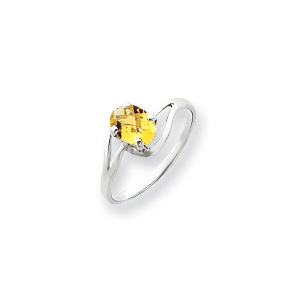 14K Weißgold Ring mit ovalem 7x5mm Citrin im Schachbrettschliff