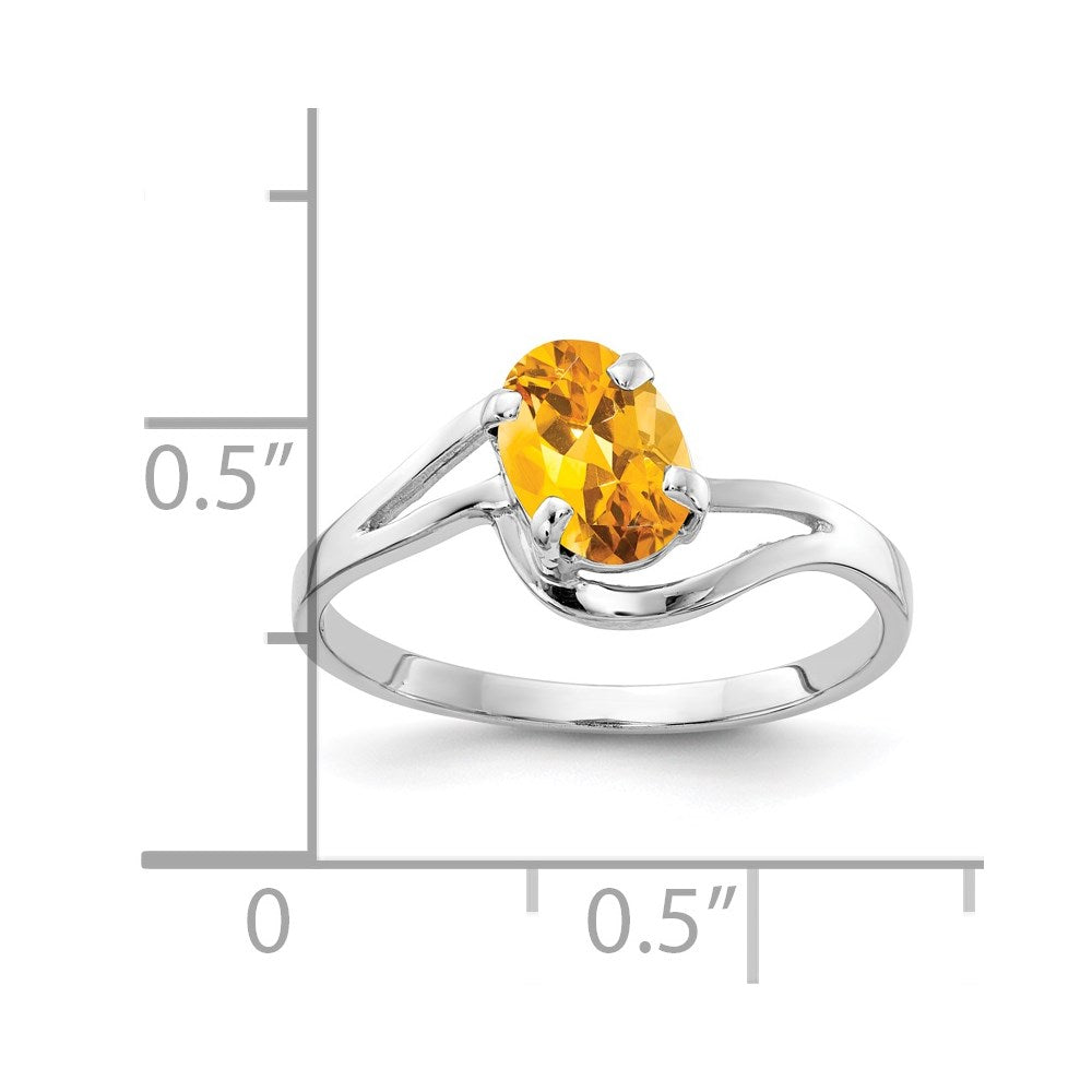 14K Weißgold Ring mit ovalem Citrin 7x5 mm