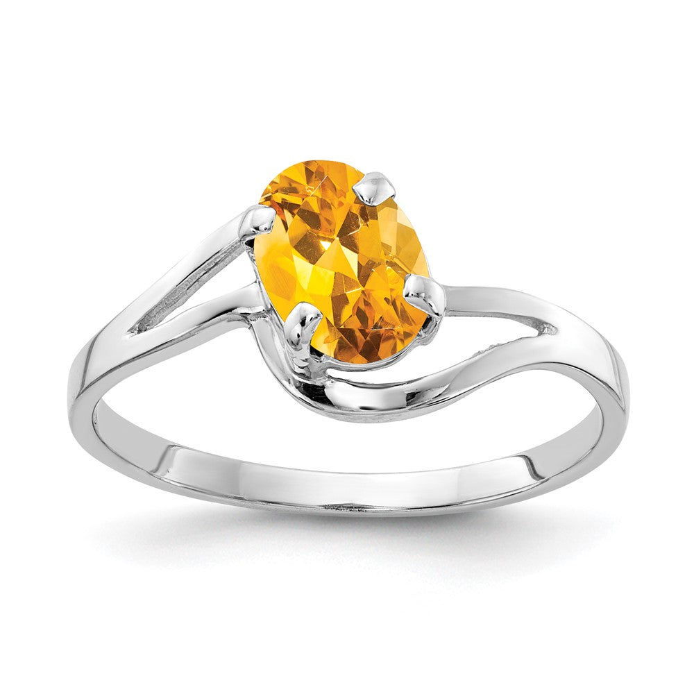 14K Weißgold Ring mit ovalem Citrin 7x5 mm
