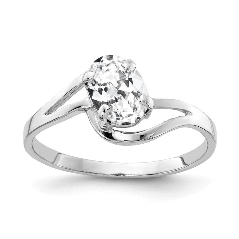 14K Weißgold Ring mit ovalem Zirkonia 7x5mm