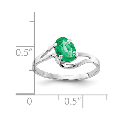 14K Weißgold Ring mit ovalem Smaragd, 7 x 5 mm