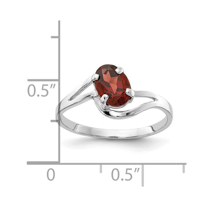 14K Weißgold Ring mit ovalem Granat 7x5mm