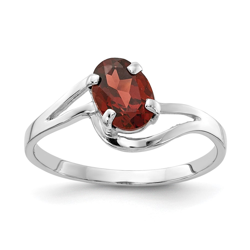 14K Weißgold Ring mit ovalem Granat 7x5mm