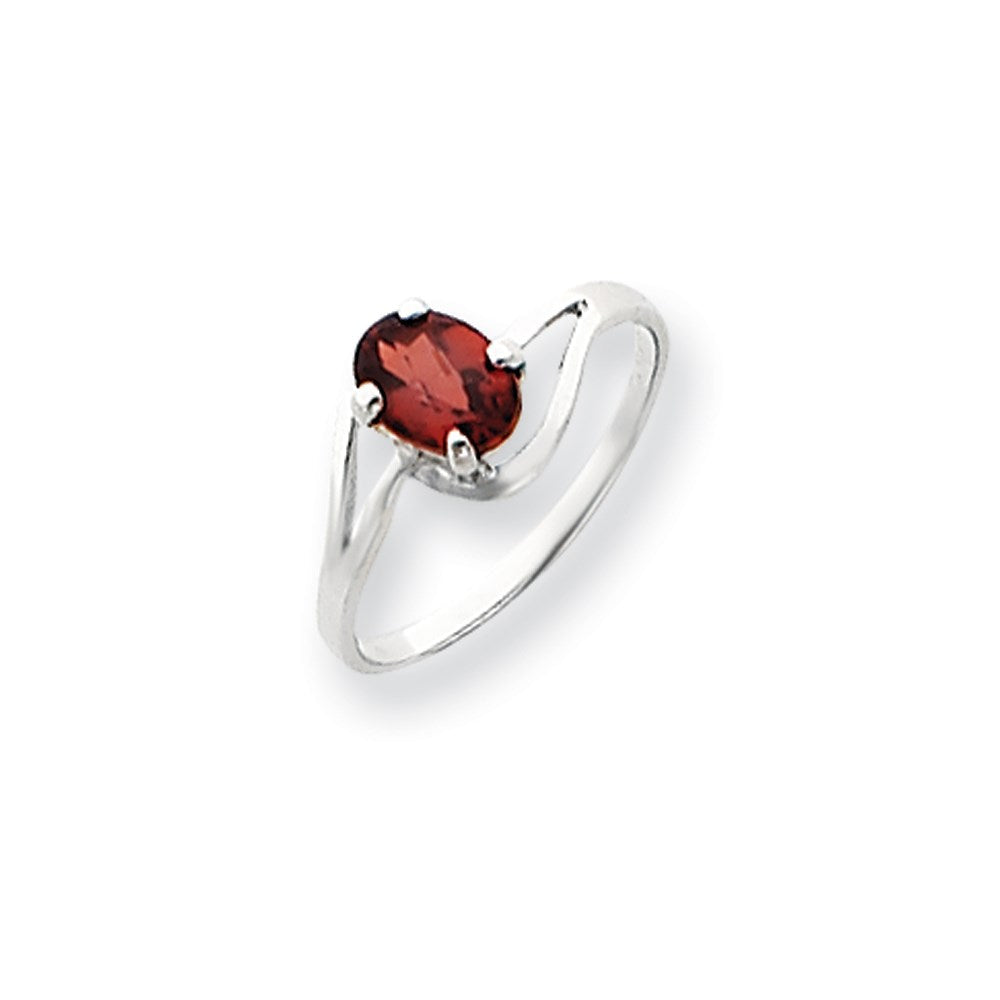 14K Weißgold Ring mit ovalem 7x5mm Karo-Schliff Granat