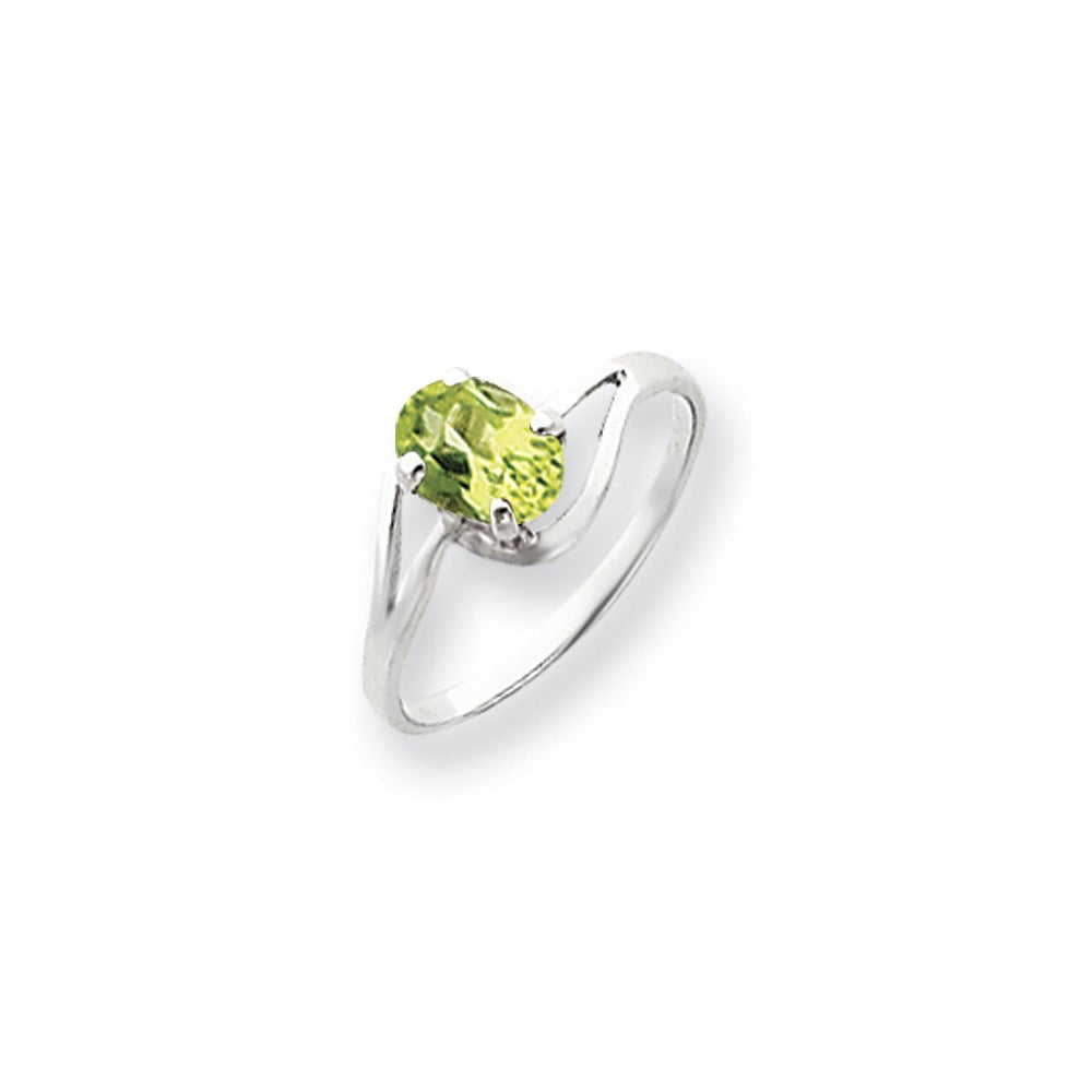 14K Weißgold Ring mit 7x5 mm ovalem Peridot im Karo-Schliff