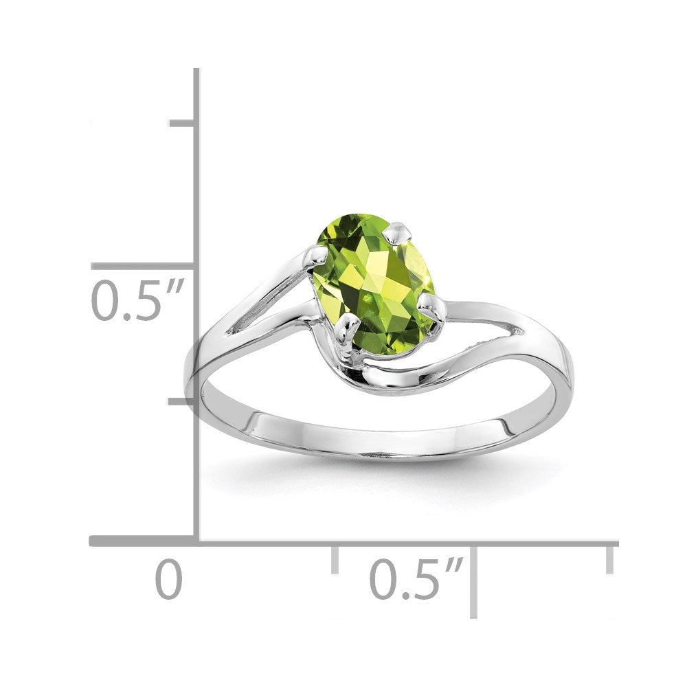 14K Weißgold Ring mit ovalem Peridot 7x5mm