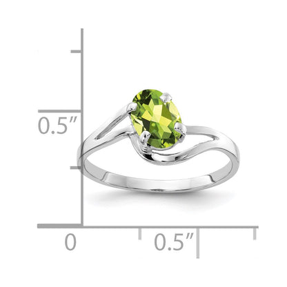 14K Weißgold Ring mit ovalem Peridot 7x5mm