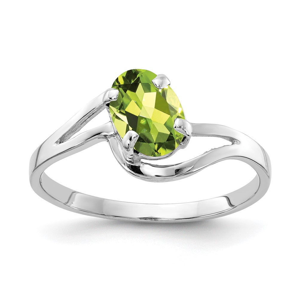 14K Weißgold Ring mit ovalem Peridot 7x5mm