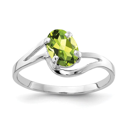 14K Weißgold Ring mit ovalem Peridot 7x5mm