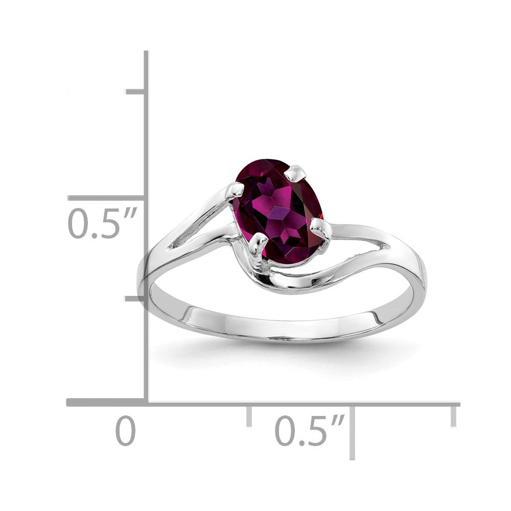 14K Weißgold Ring mit ovalem Rhodolith-Granat 7x5mm