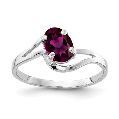 14K Weißgold Ring mit ovalem Rhodolith-Granat 7x5mm