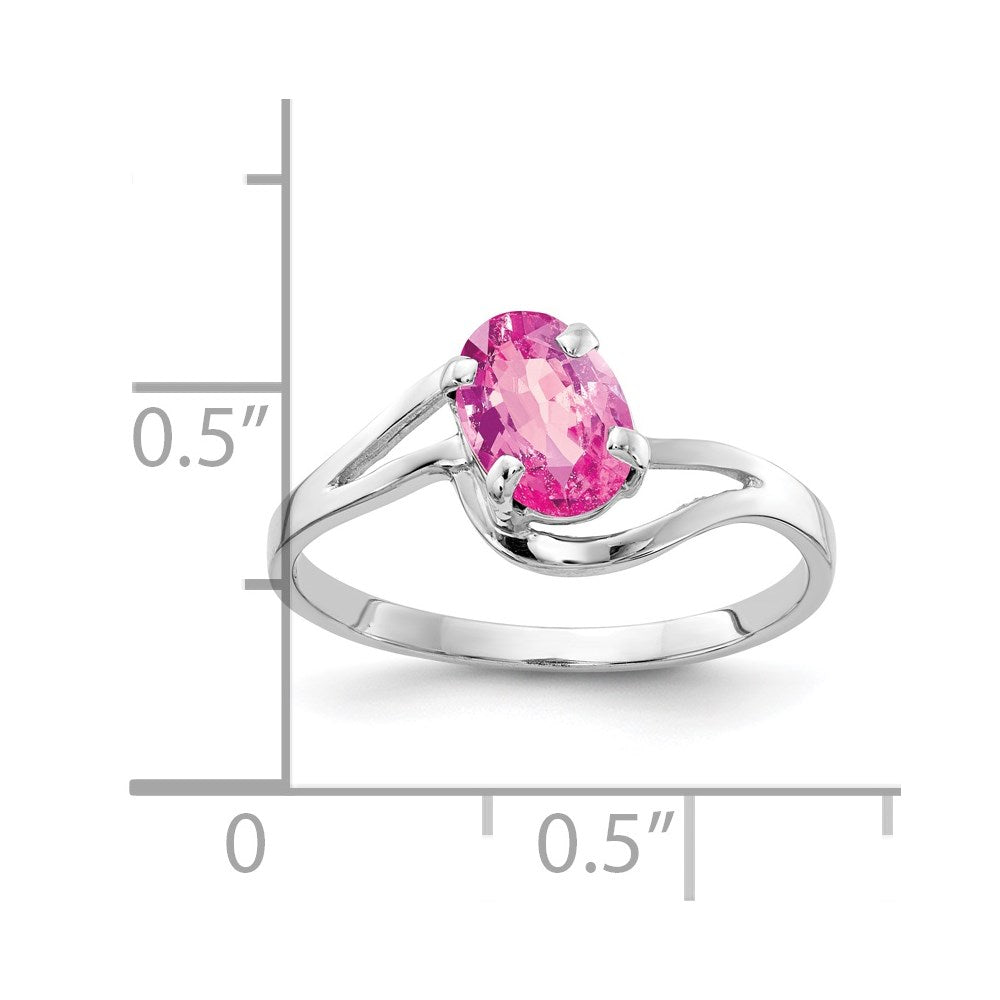 14K Weißgold Ring mit 7x5 mm ovalem rosa Saphir
