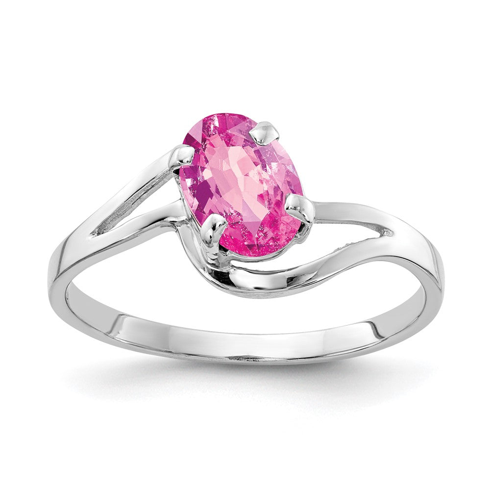 14K Weißgold Ring mit 7x5 mm ovalem rosa Saphir