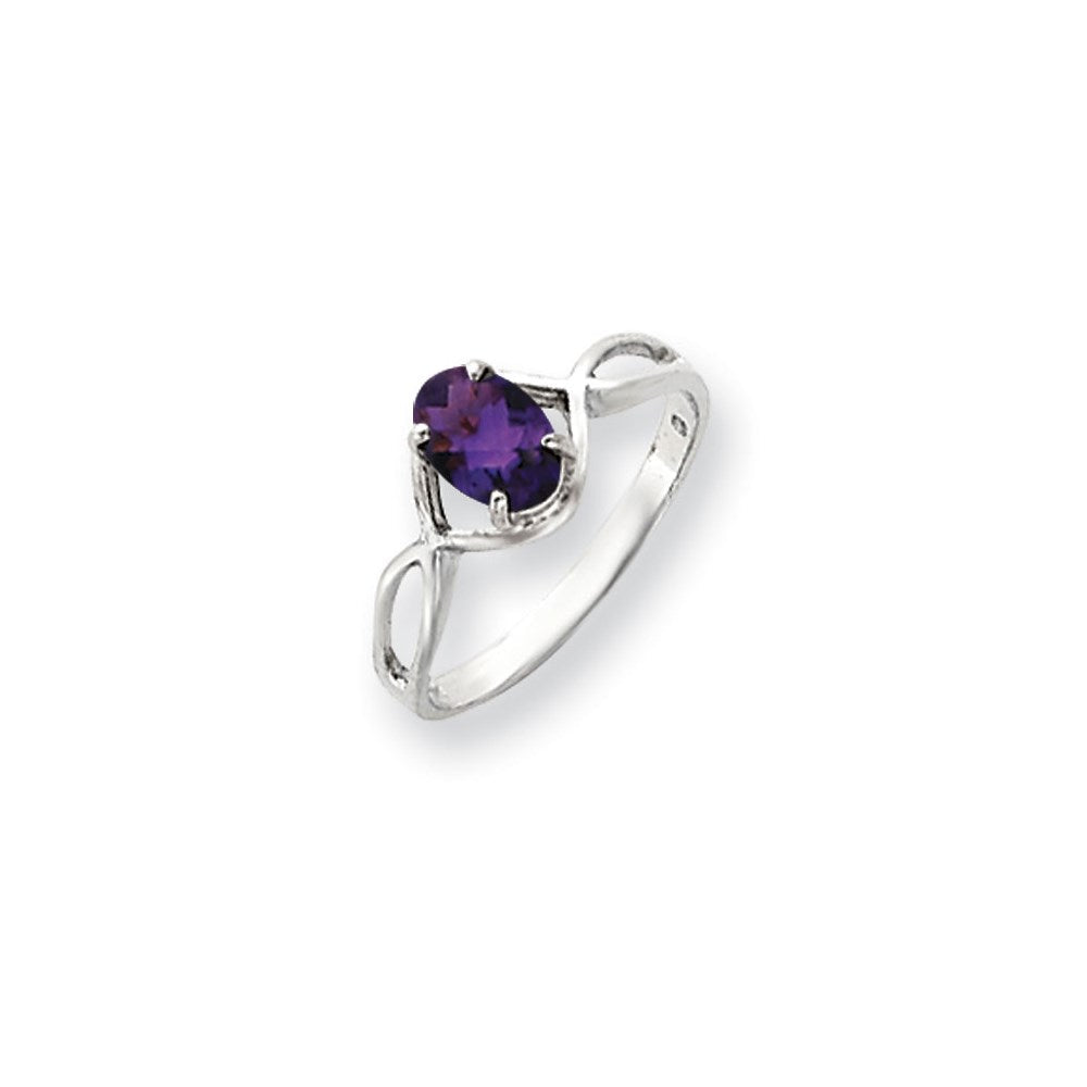 14K Weißgold Ring mit Amethyst im Karo-Schliff, oval, 7x5 mm