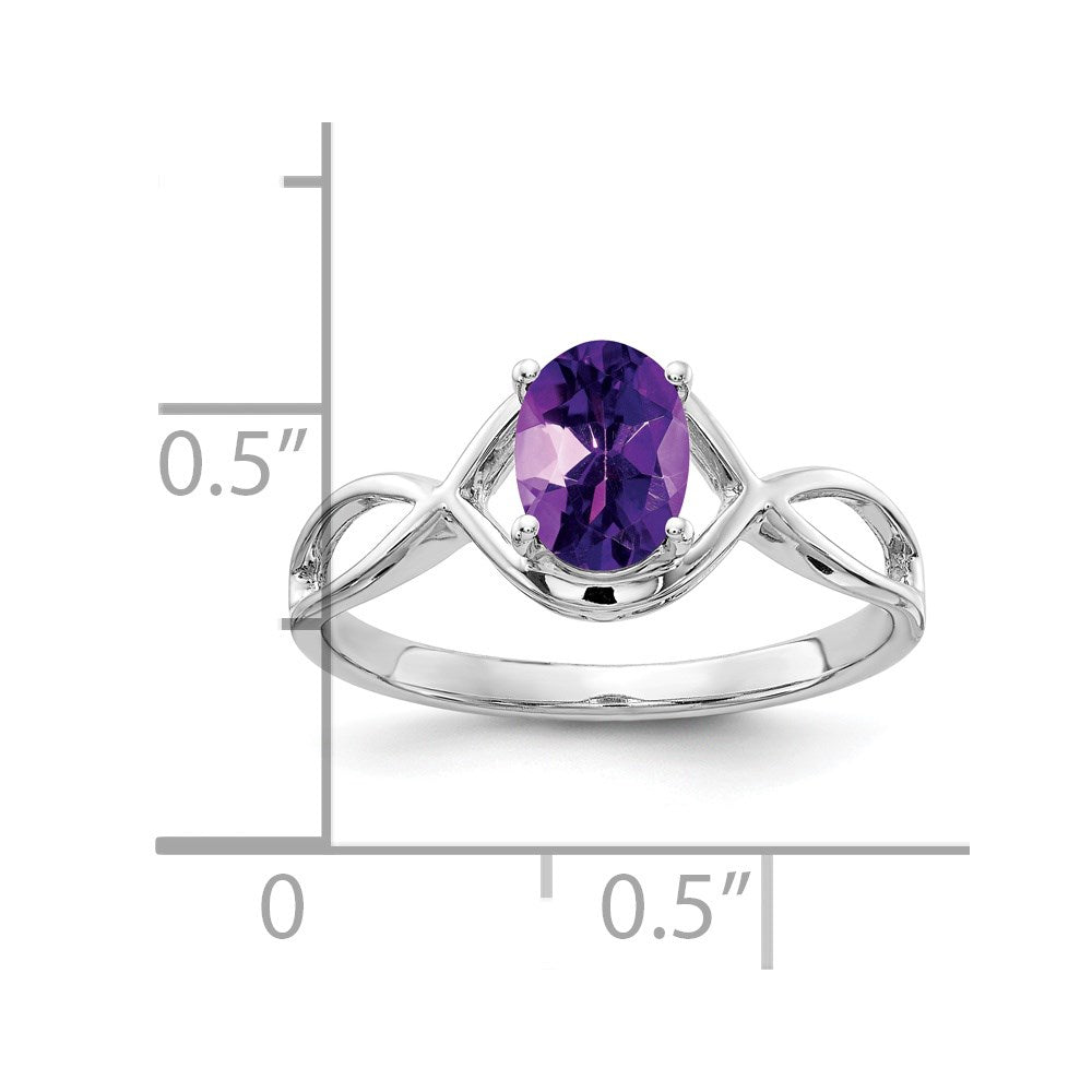 14K Weißgold Ring mit ovalem Amethyst, 7x5 mm