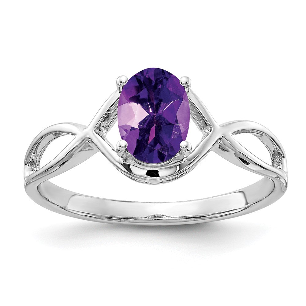 14K Weißgold Ring mit ovalem Amethyst, 7x5 mm