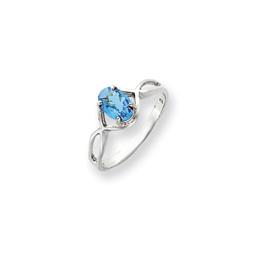 14K Weißgold Ring mit ovalem Blautopas im Schachbrettschliff, 7x5 mm