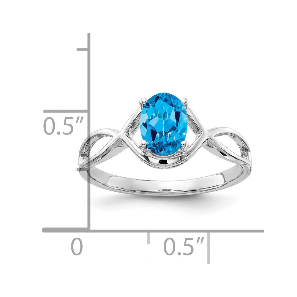 14K Weißgold Ring mit ovalem Blautopas 7x5mm
