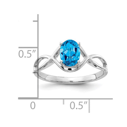 14K Weißgold Ring mit ovalem Blautopas 7x5mm