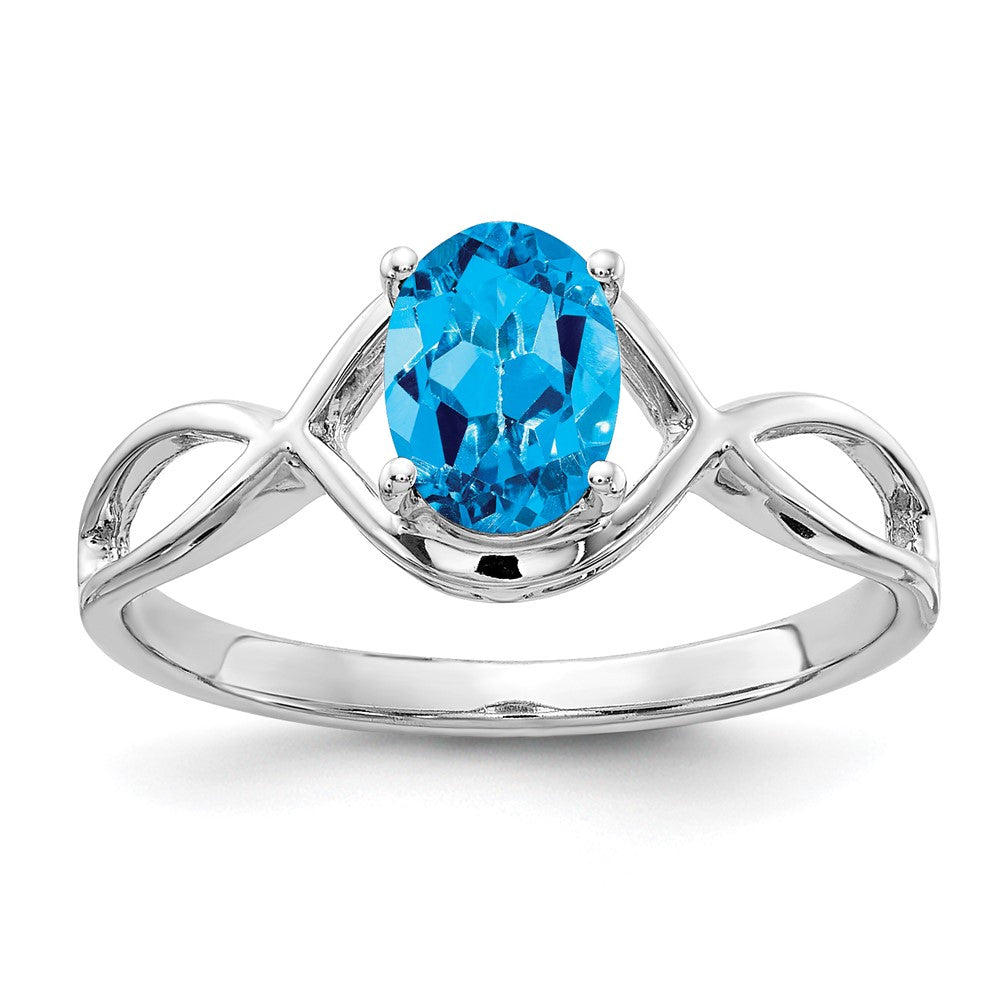 14K Weißgold Ring mit ovalem Blautopas 7x5mm