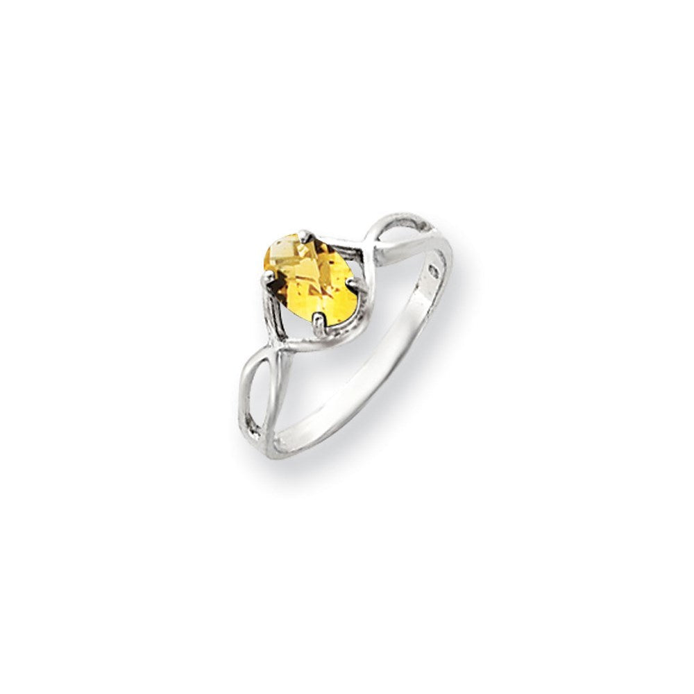 14K Weißgold Ring mit ovalem Citrin im Checkerboard-Schliff, 7x5mm