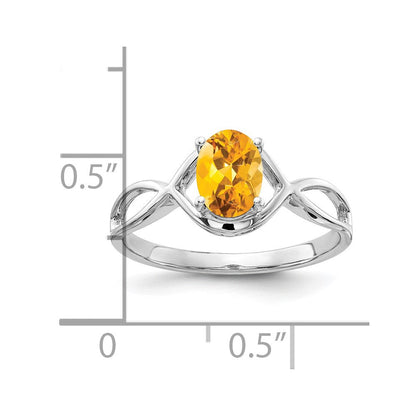 14K Weißgold Ring mit ovalem Citrin, 7x5mm