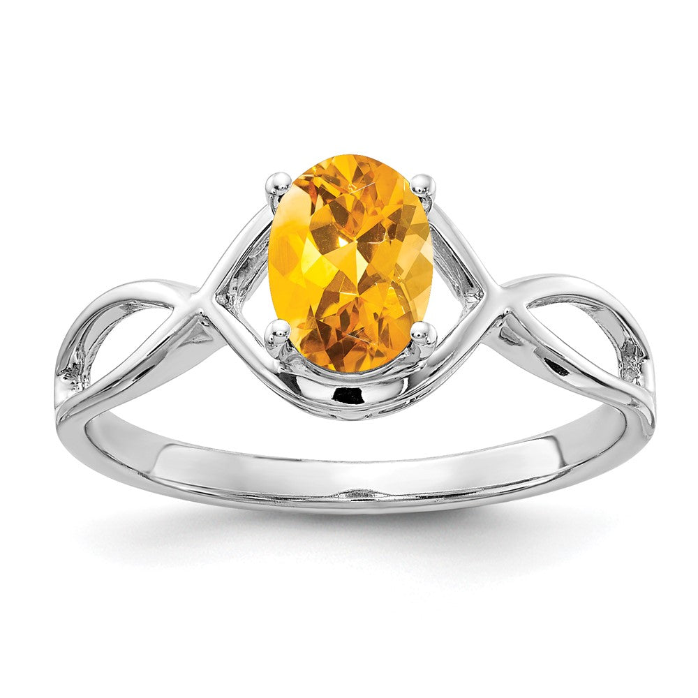 14K Weißgold Ring mit ovalem Citrin, 7x5mm