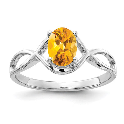 14K Weißgold Ring mit ovalem Citrin, 7x5mm