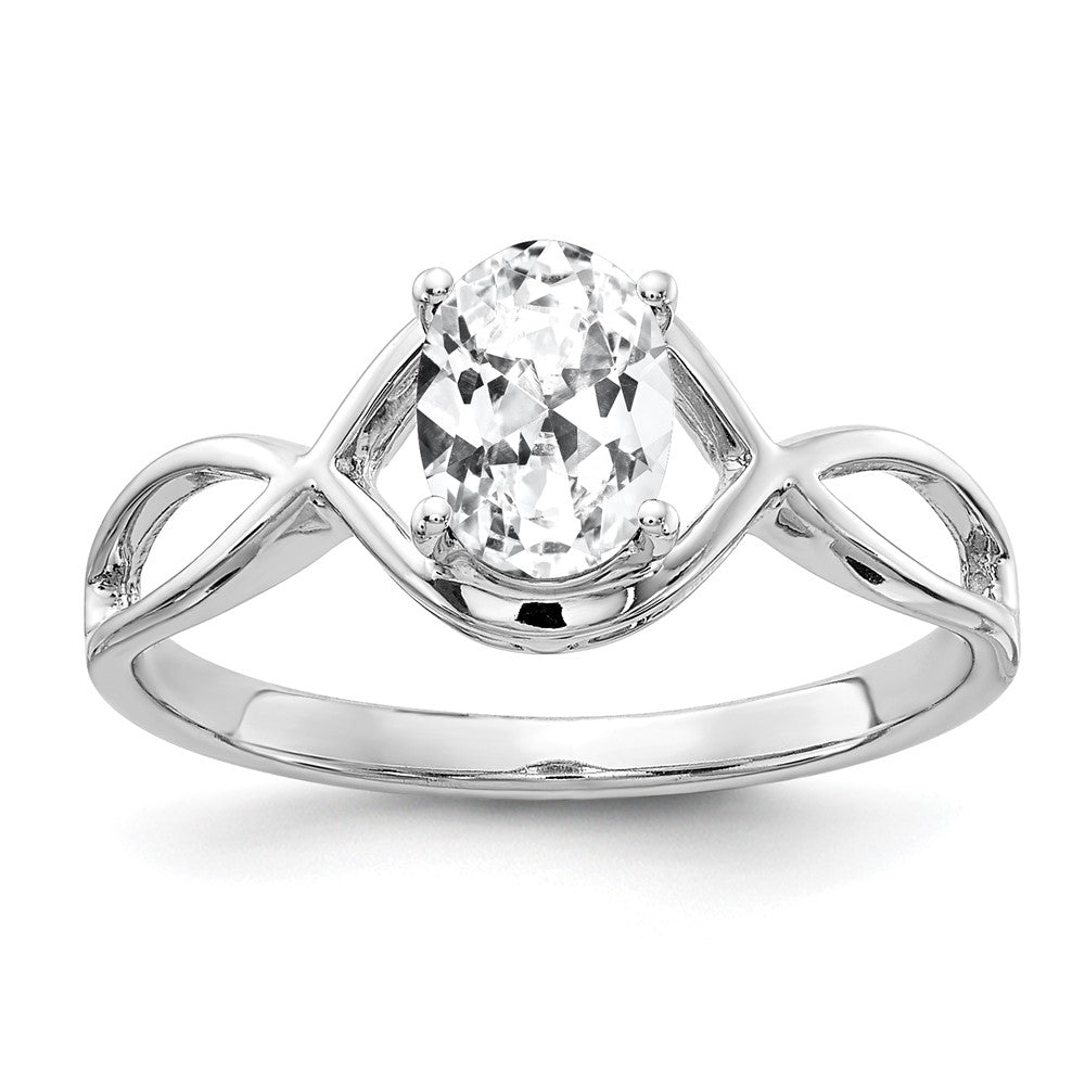14K Weißgold Ring mit ovalem Zirkonia, 7x5mm