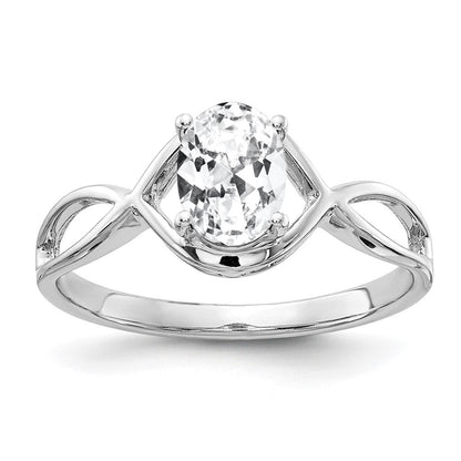 14K Weißgold Ring mit ovalem Zirkonia, 7x5mm