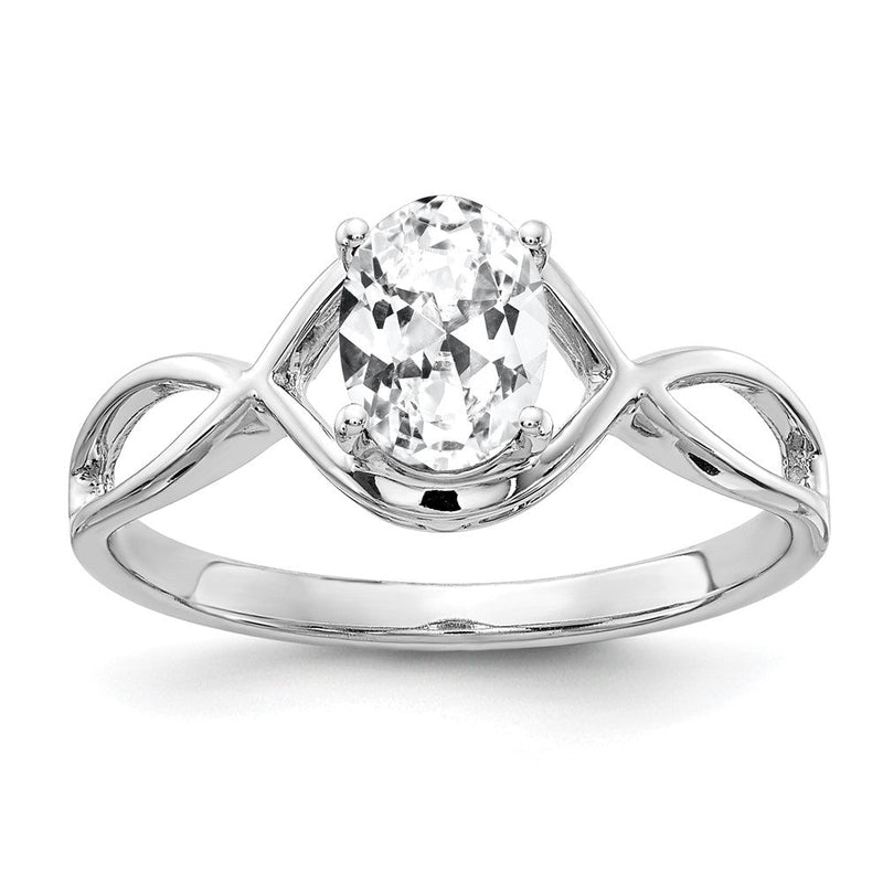 14K Weißgold Ring mit ovalem Zirkonia, 7x5mm