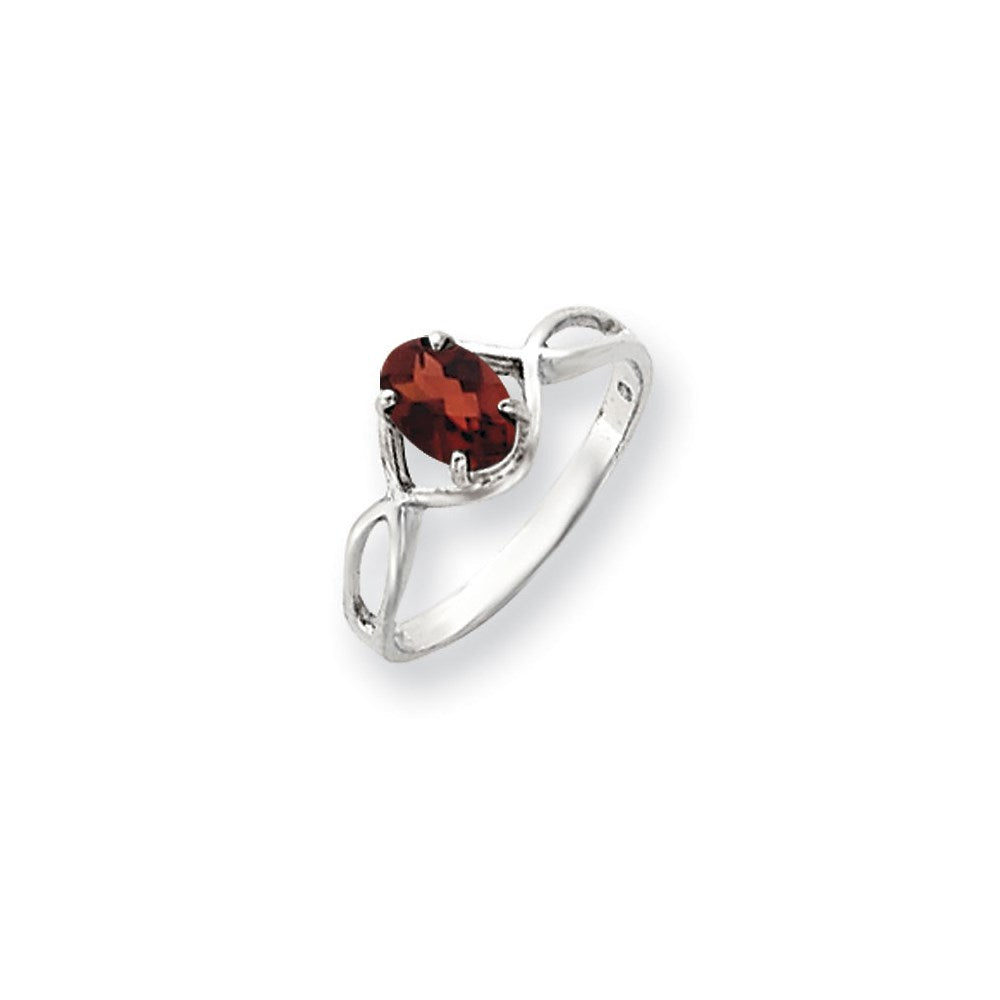 14K Weißgold Ring mit ovalem Granat im Karo-Schliff, 7x5mm