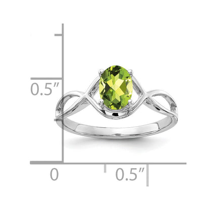14K Weißgold Ring mit ovalem Peridot 7x5mm