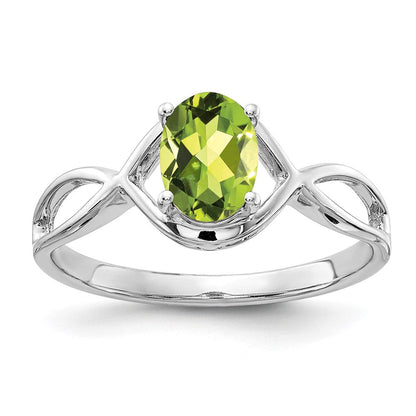 14K Weißgold Ring mit ovalem Peridot 7x5mm