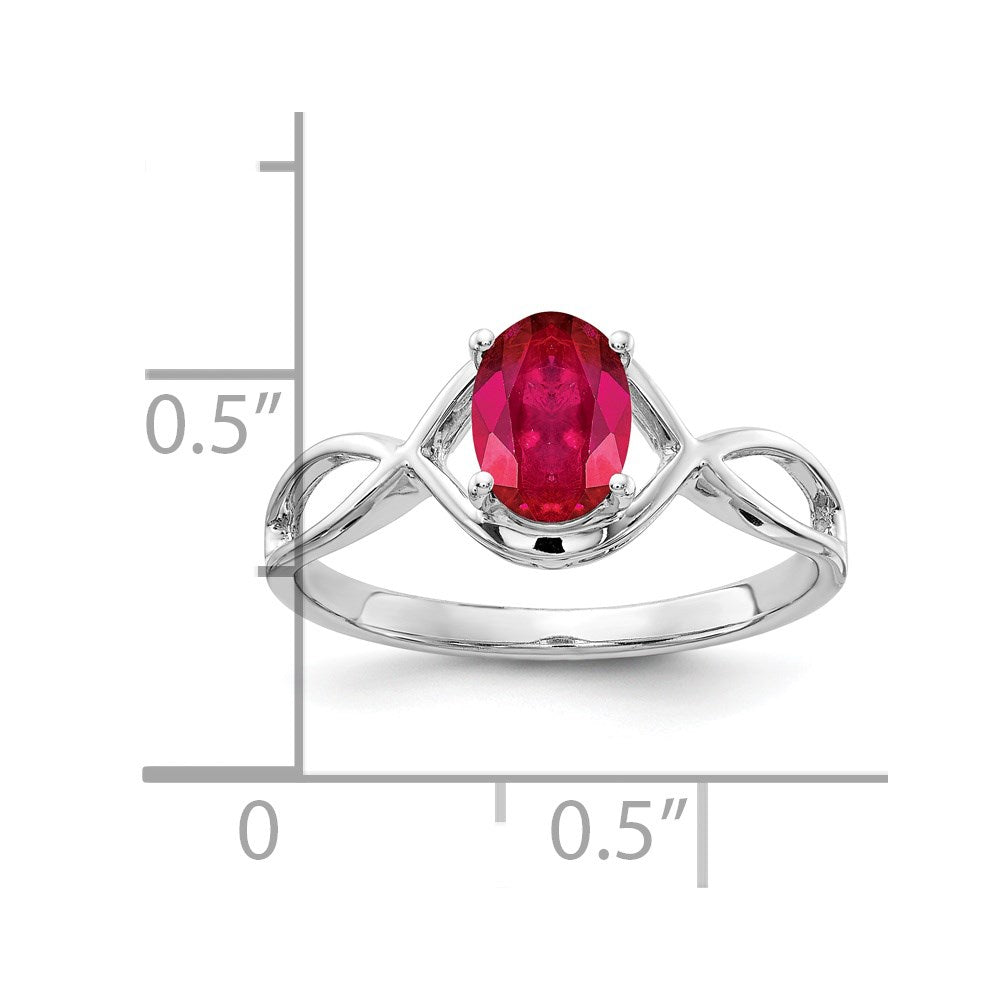 14K Weißgold Ring mit ovalem Rubin, 7x5 mm