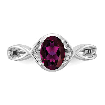 14K Weißgold Ring mit ovalem Rhodolith-Granat 7 x 5 mm