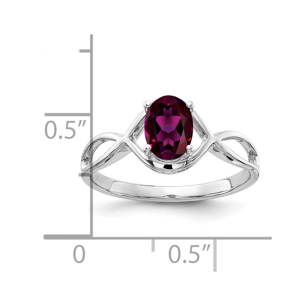 14K Weißgold Ring mit ovalem Rhodolith-Granat 7 x 5 mm