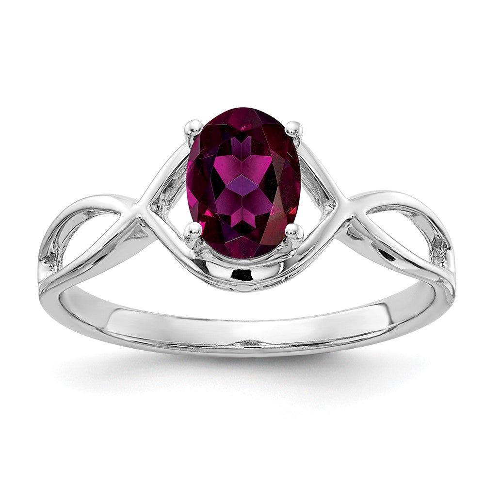 14K Weißgold Ring mit ovalem Rhodolith-Granat 7 x 5 mm