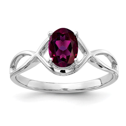 14K Weißgold Ring mit ovalem Rhodolith-Granat 7 x 5 mm