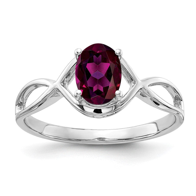 14K Weißgold Ring mit ovalem Rhodolith-Granat 7 x 5 mm